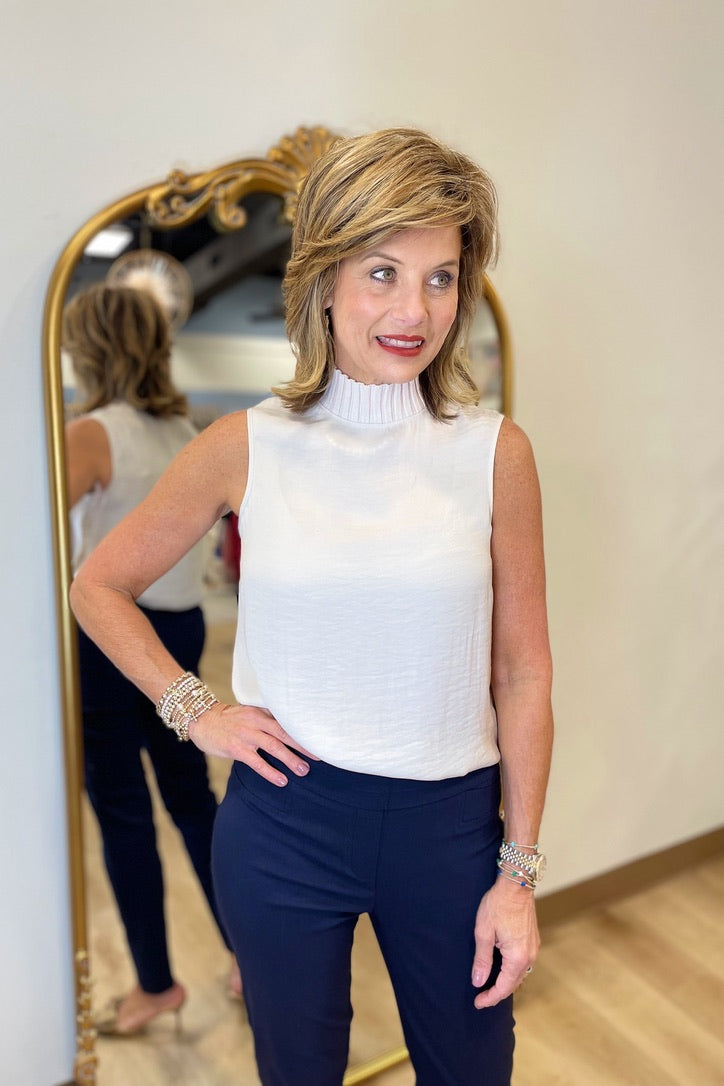 Renuar Sleeveless Mock Neck Blouse Oyster