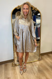 Umgee Metallic Babydoll Dress Gold