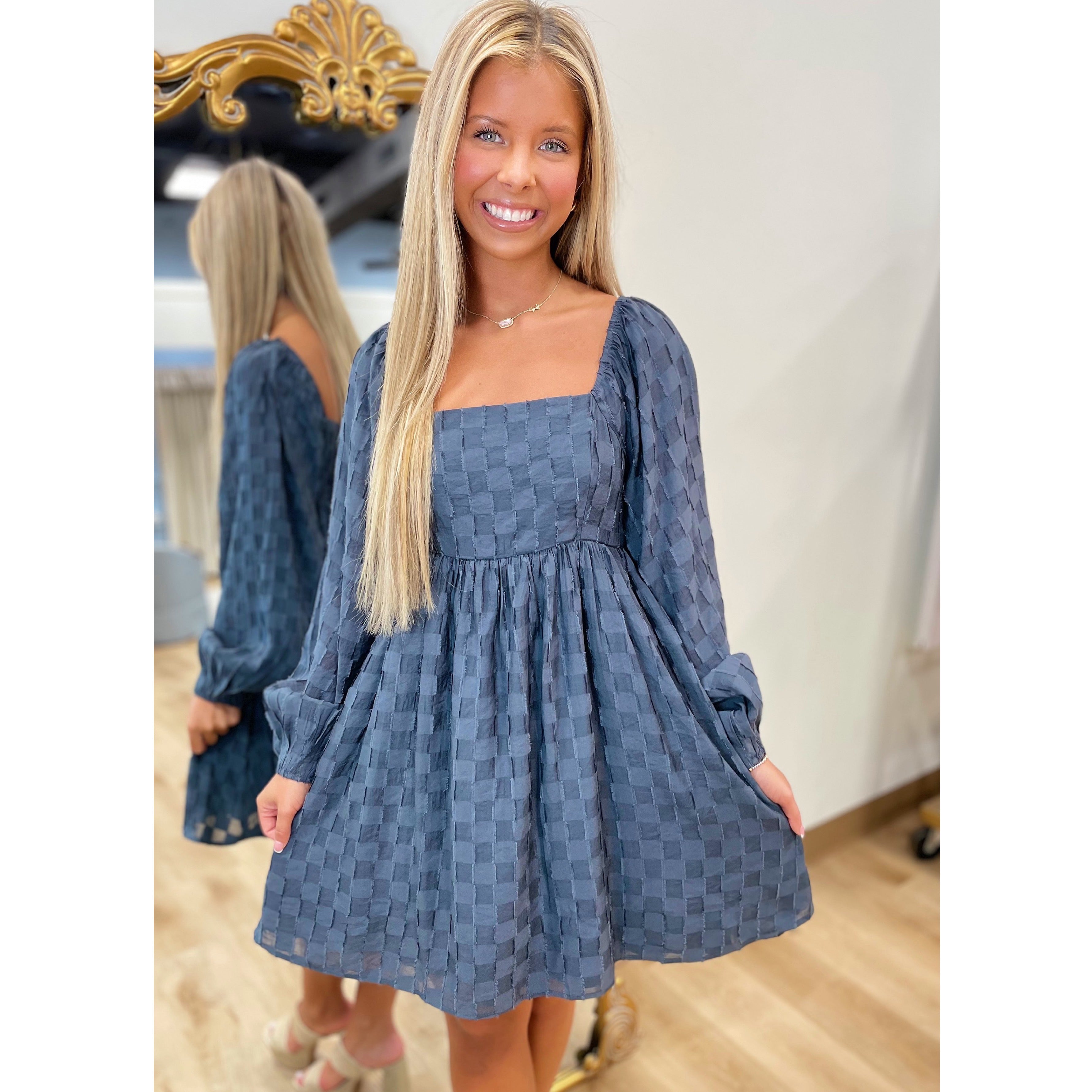 Tessa Textured Teal Woven Mini Dress