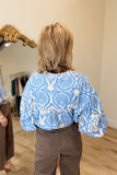 Damask Ballon Sleeve Blouse Blue