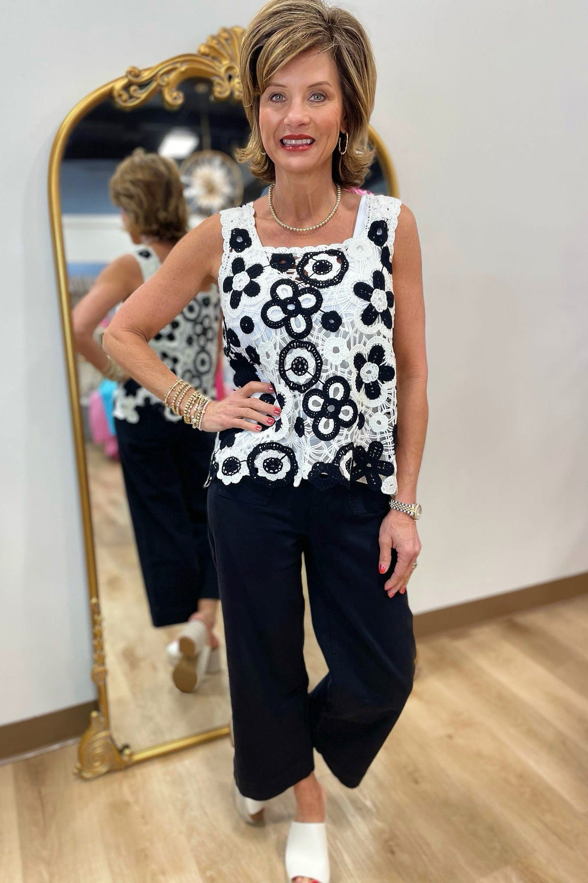 Charlie B Crochet Sleeveless Top Pepper
