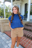 Sippin' Cider Mock Neck Sweater Vest Dusty Blue