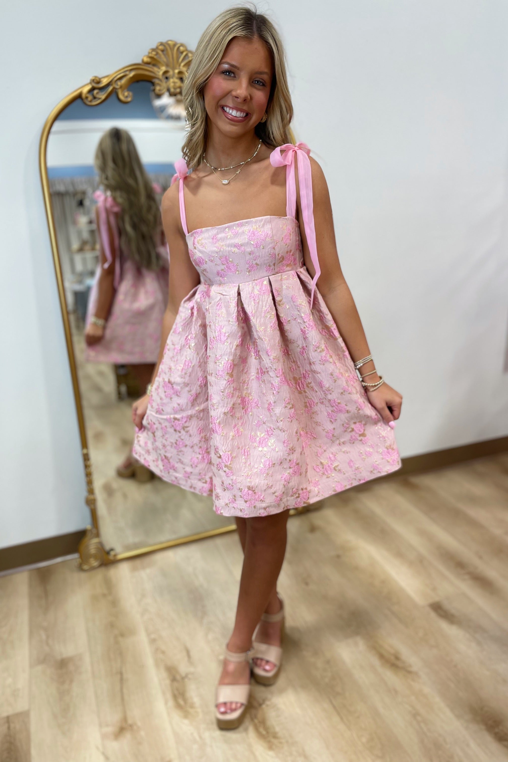Sweet Elegance Pleated Mini Dress Pink