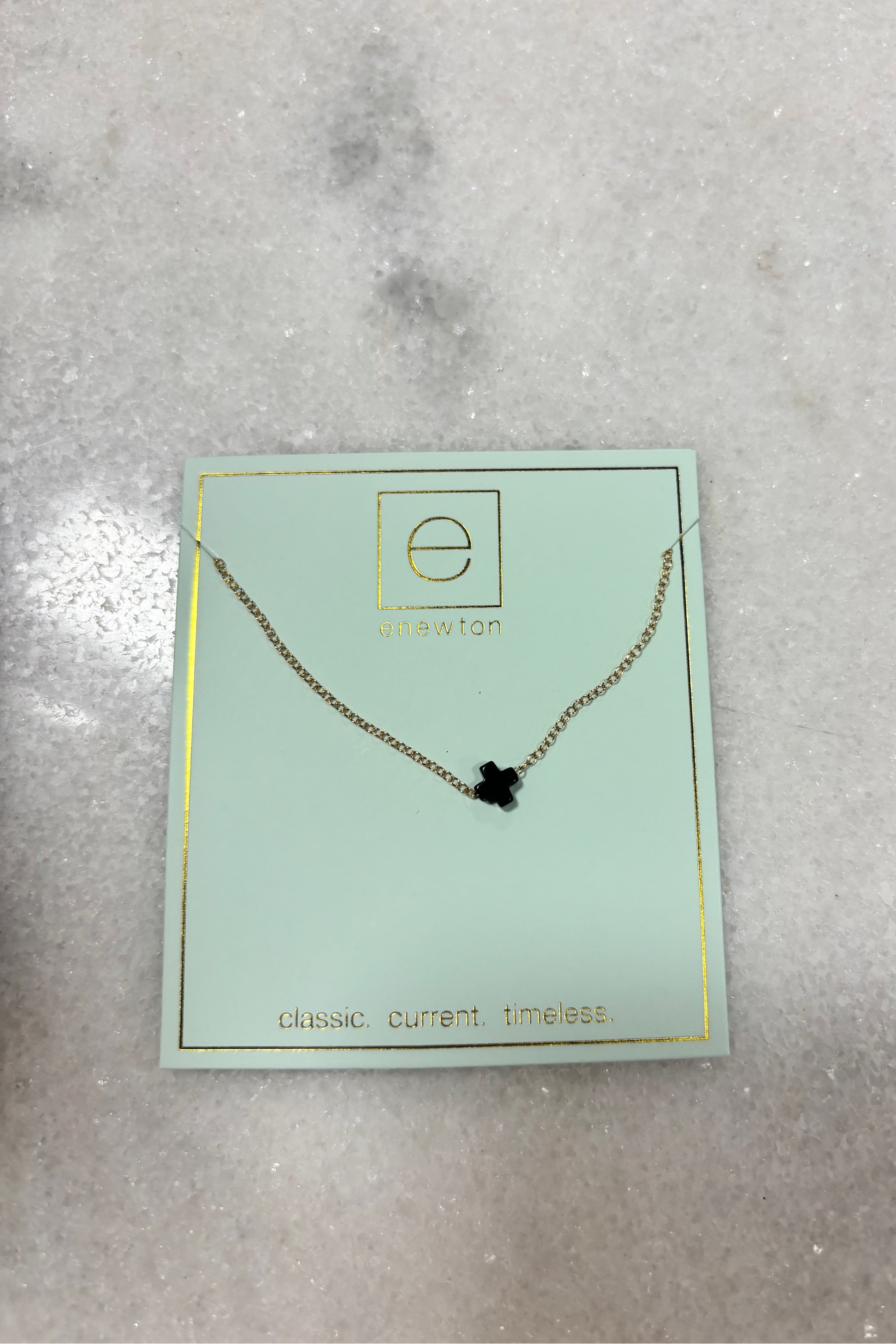 E Newton 16" Signature Cross Small Necklace Onyx