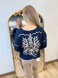 Charlie B Notched Soutache Sweater Navy