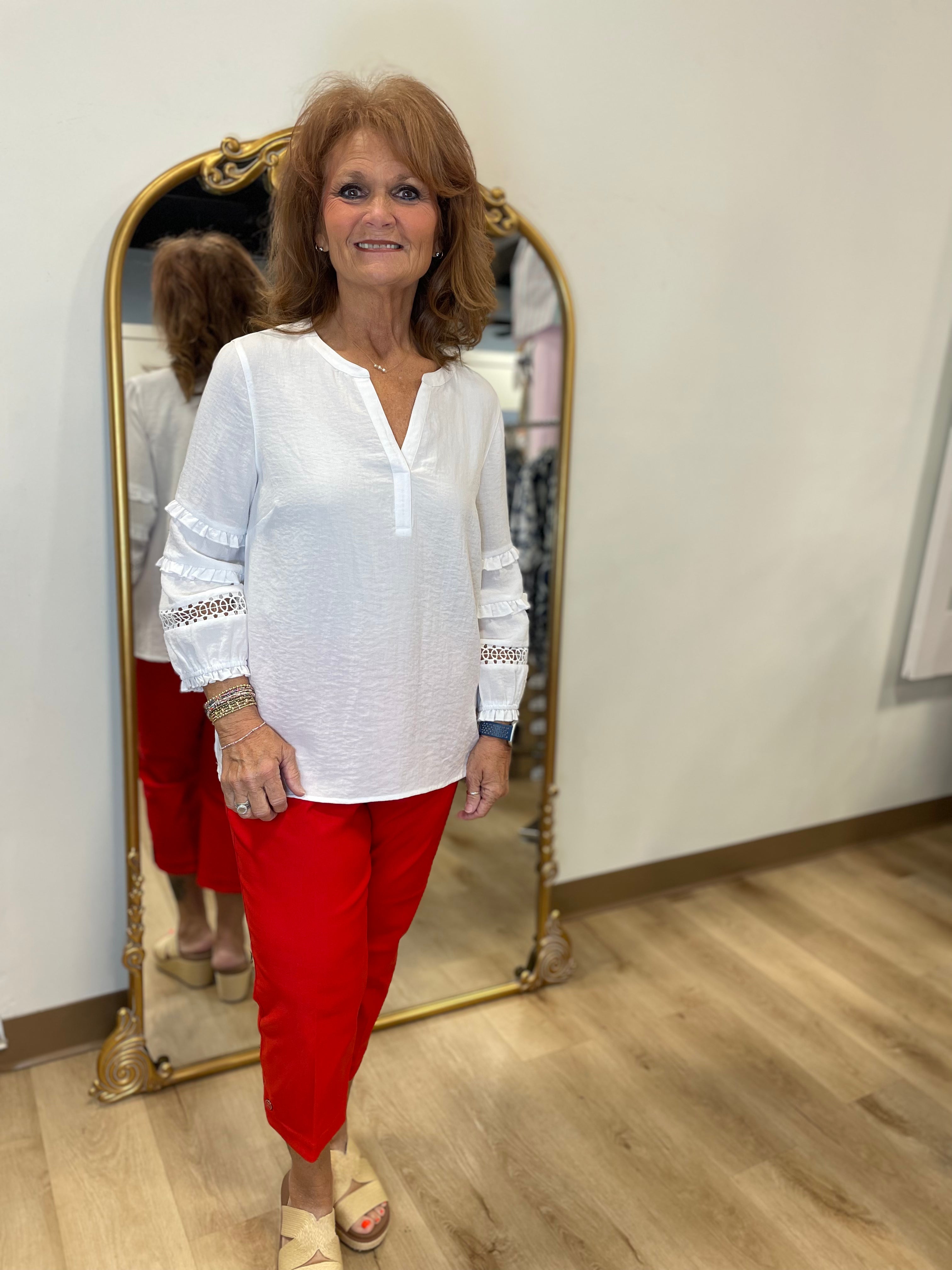 Multiples Band Collar Blouse White