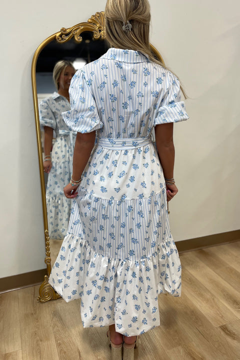 Picked For You Midi Dress Blue Bouquet