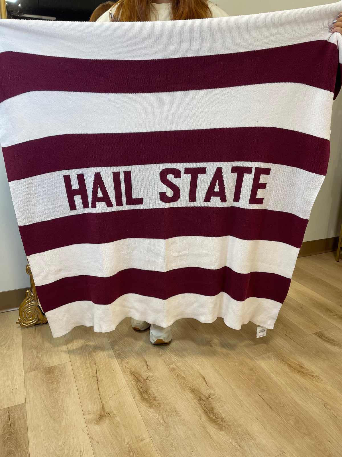 Hail State Multi Strip Knit Throw Maroon/White