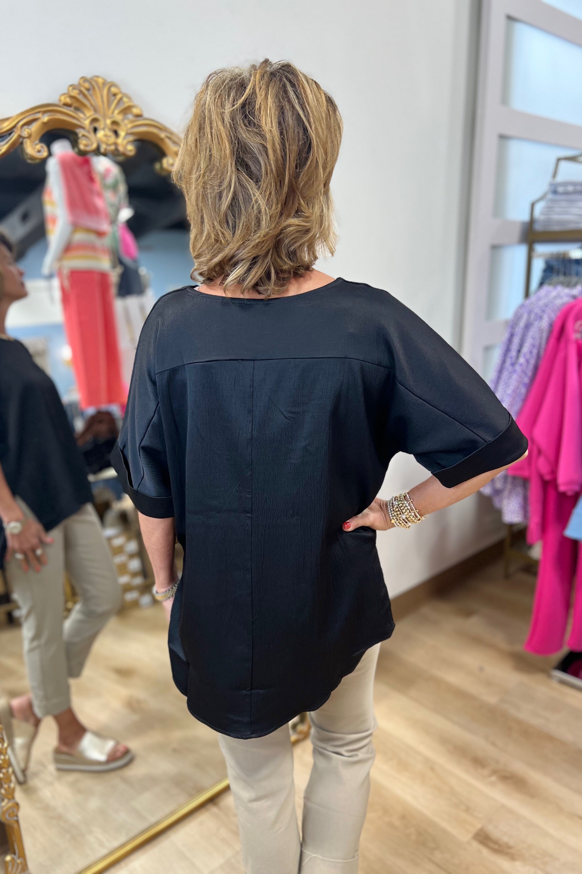 Reece Round Neck Cuff Sleeve Top Black
