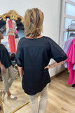Reece Round Neck Cuff Sleeve Top Black