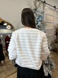 Half Sleeve Faux Fur Crop Jacket -off white