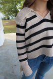 Harvest Hues Striped Collared Sweater Khaki