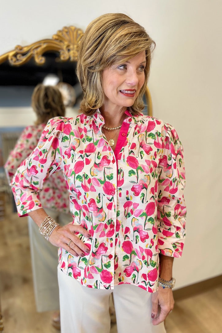 Fresh Floral Blouse Pink