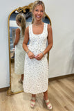 Garden Charm Floral Vest Midi Dress Blue
