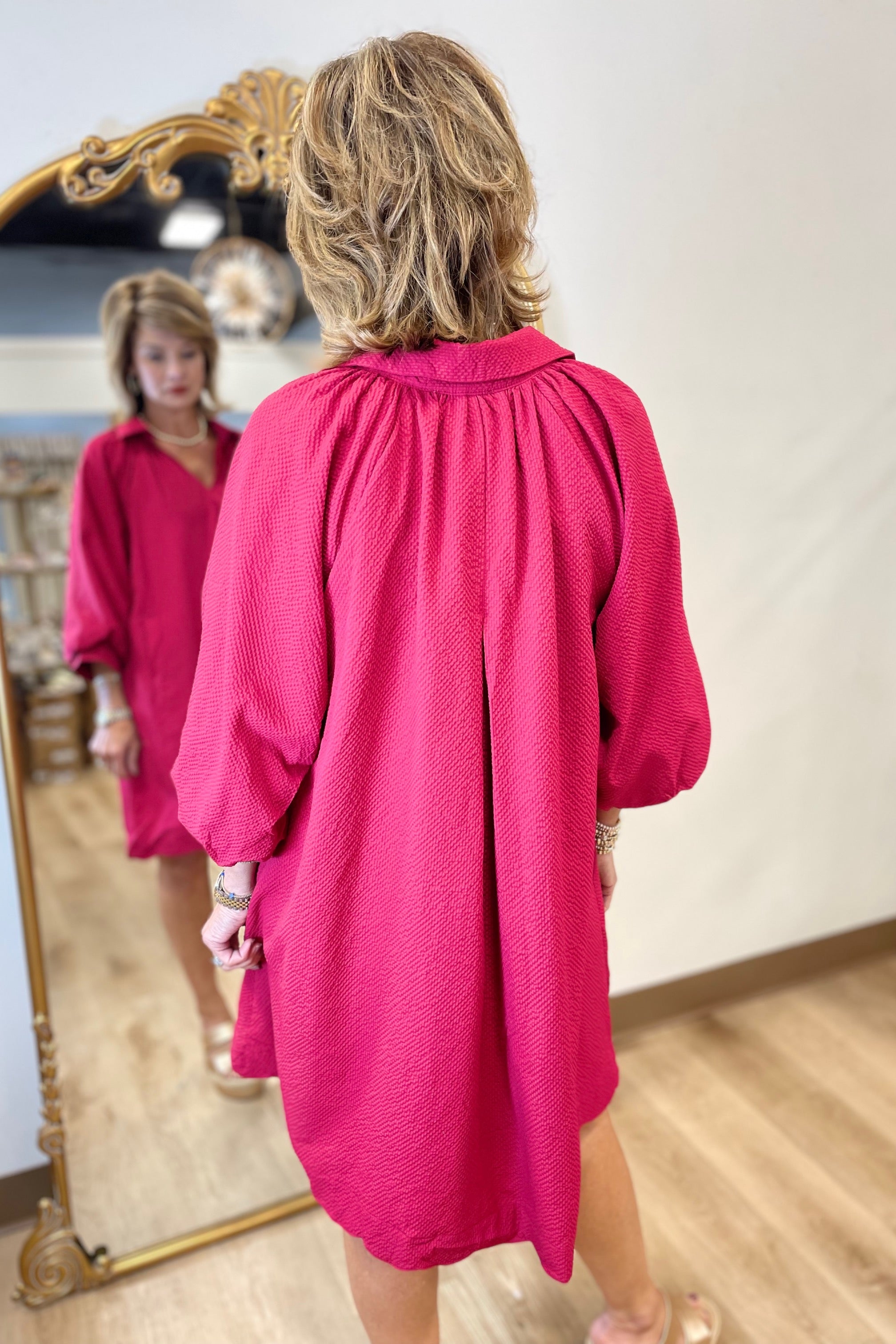 umgee hot pink dress Hot Pink Linen Heart Sleeve Dress