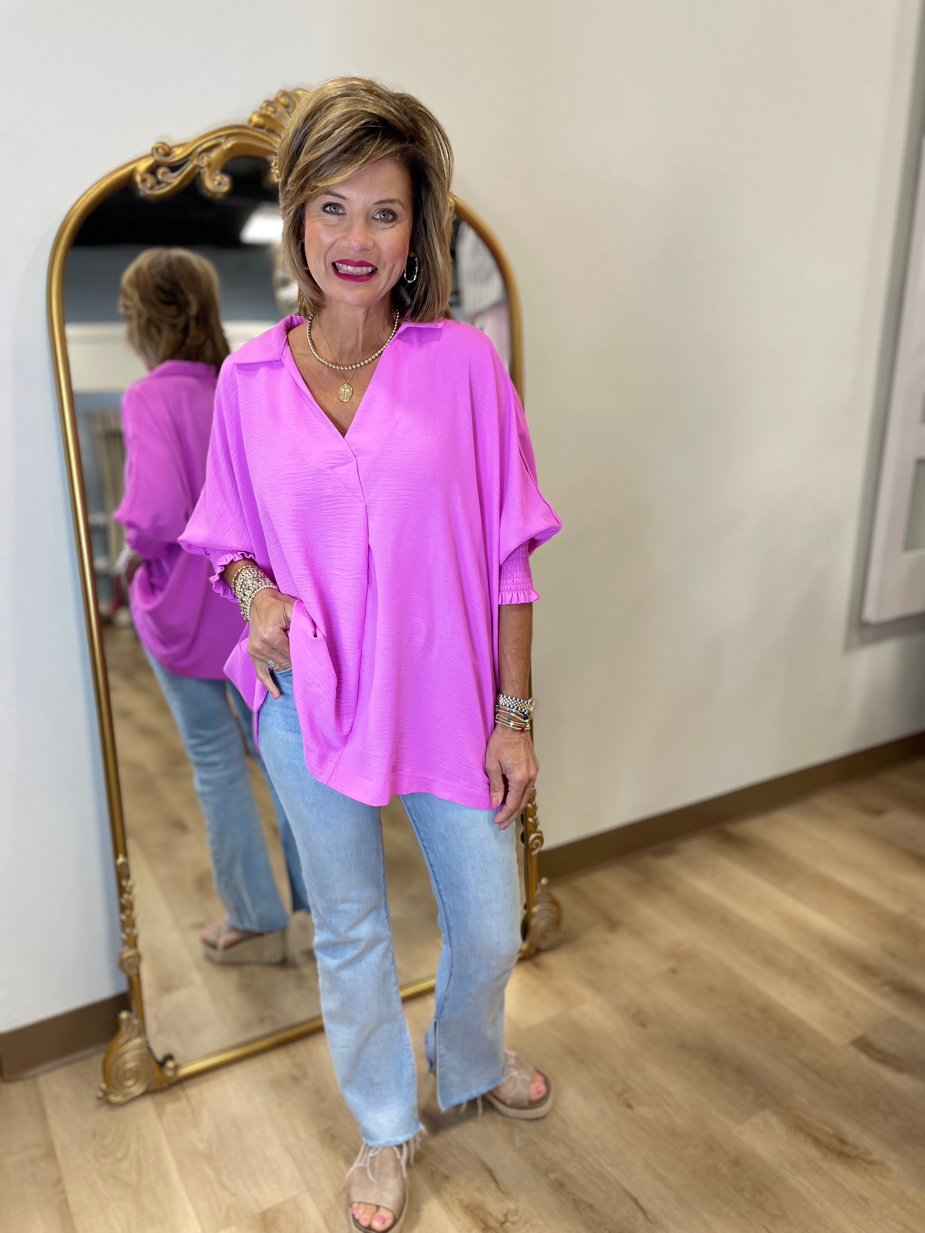 Airflow Collar Tee Bright Mauve