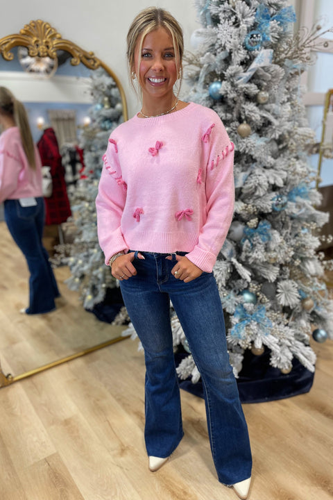 Tickled Pink Bow Accented Sweater