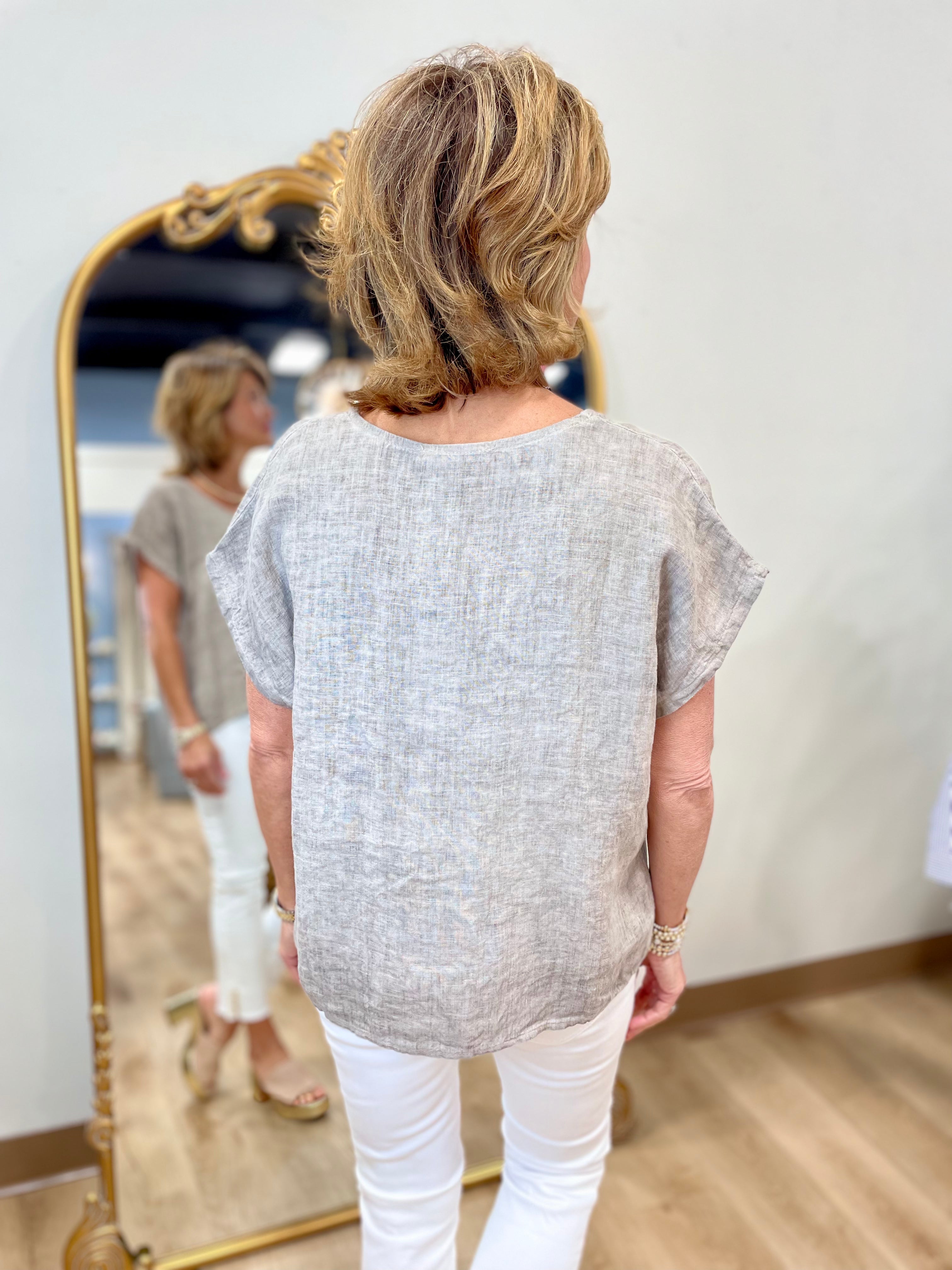 Tempo Paris Basic Linen Top Taupe