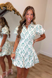 Bubble Blooms Zip Front Dress Green