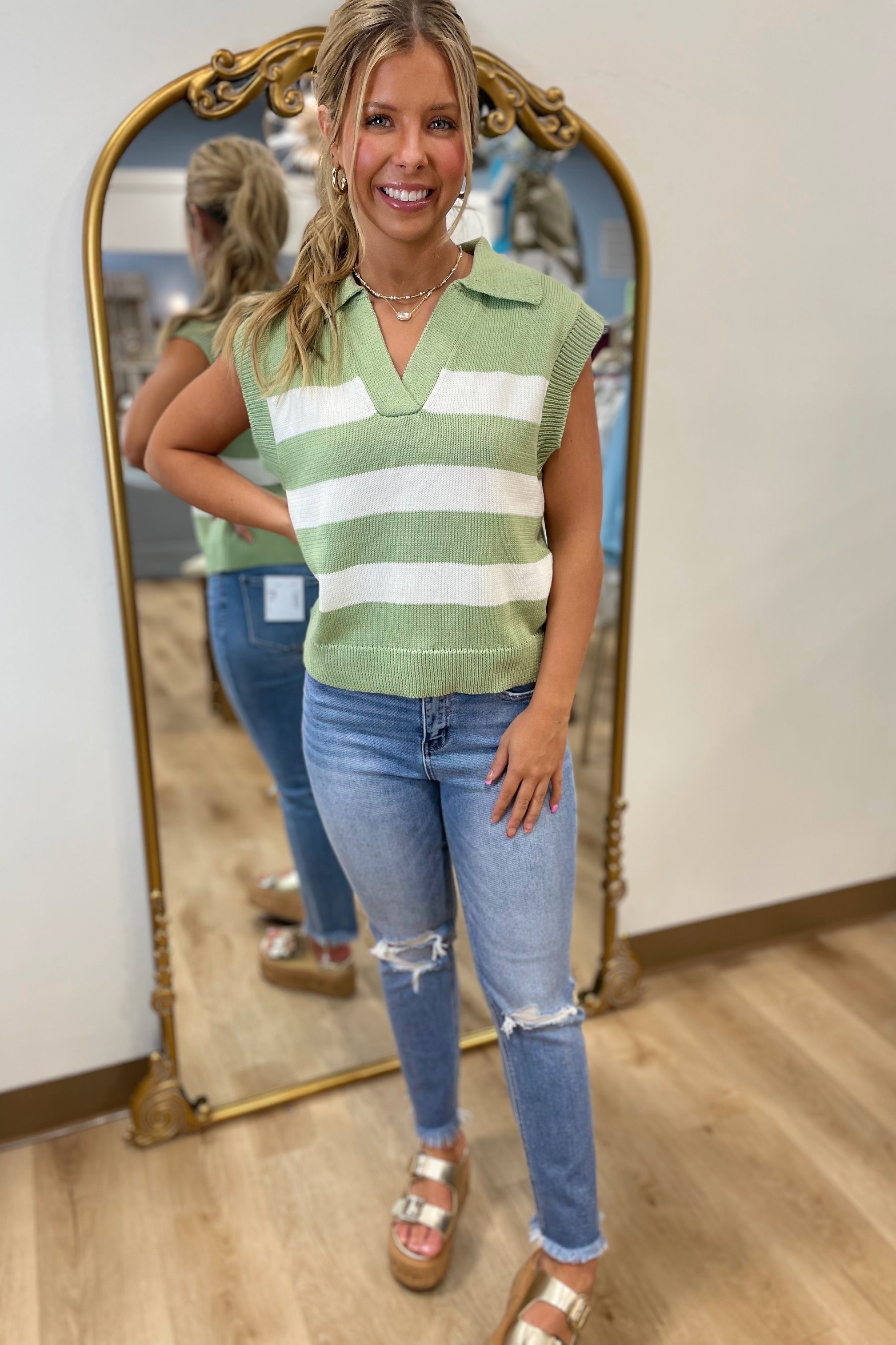 Simple Statement Sleeveless Sweater Sage