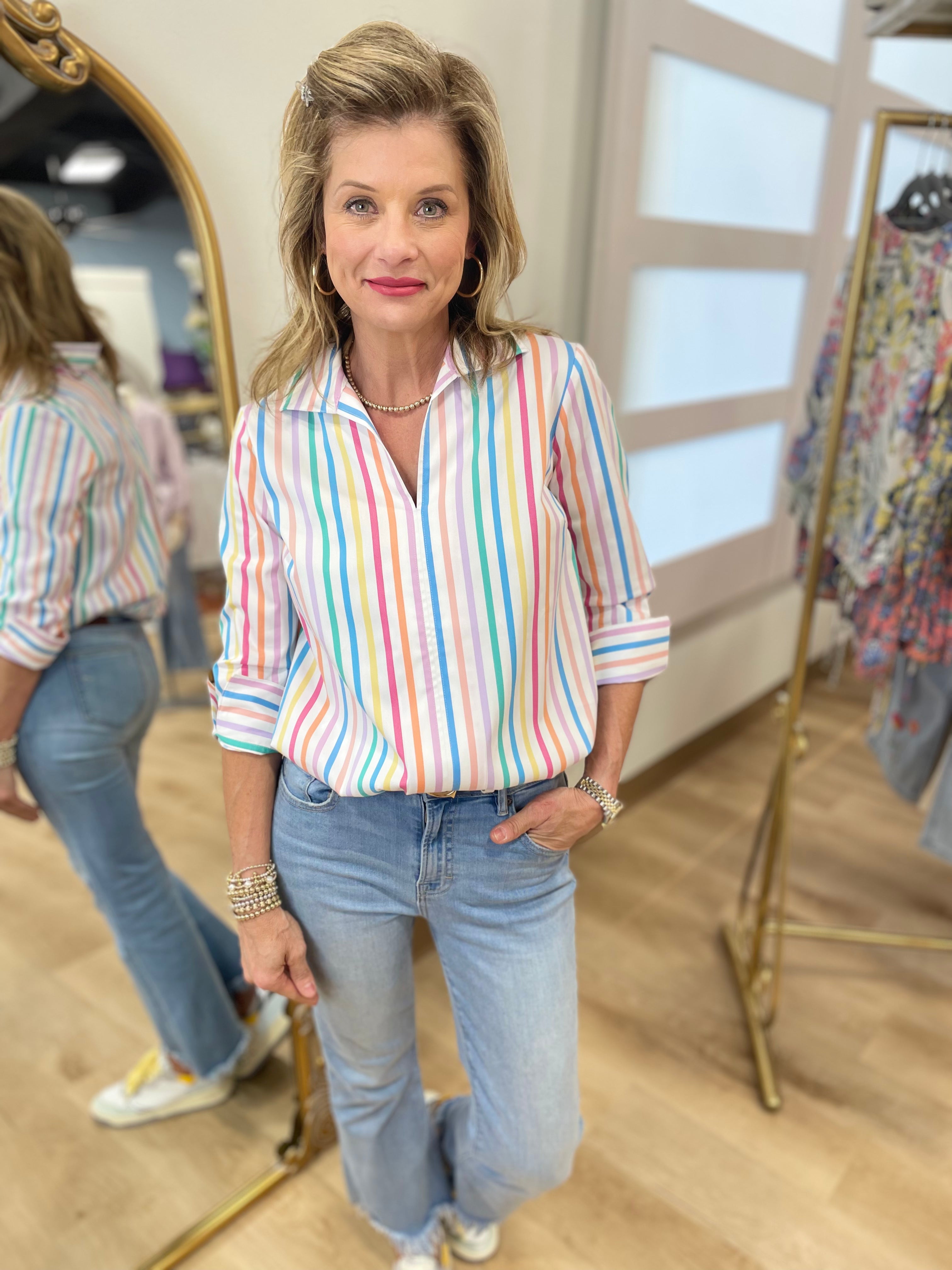 Foxcroft Agnus Rainbow Stripe Top