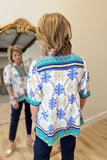 Umgee Placket Bodice Blouse Blue Mix