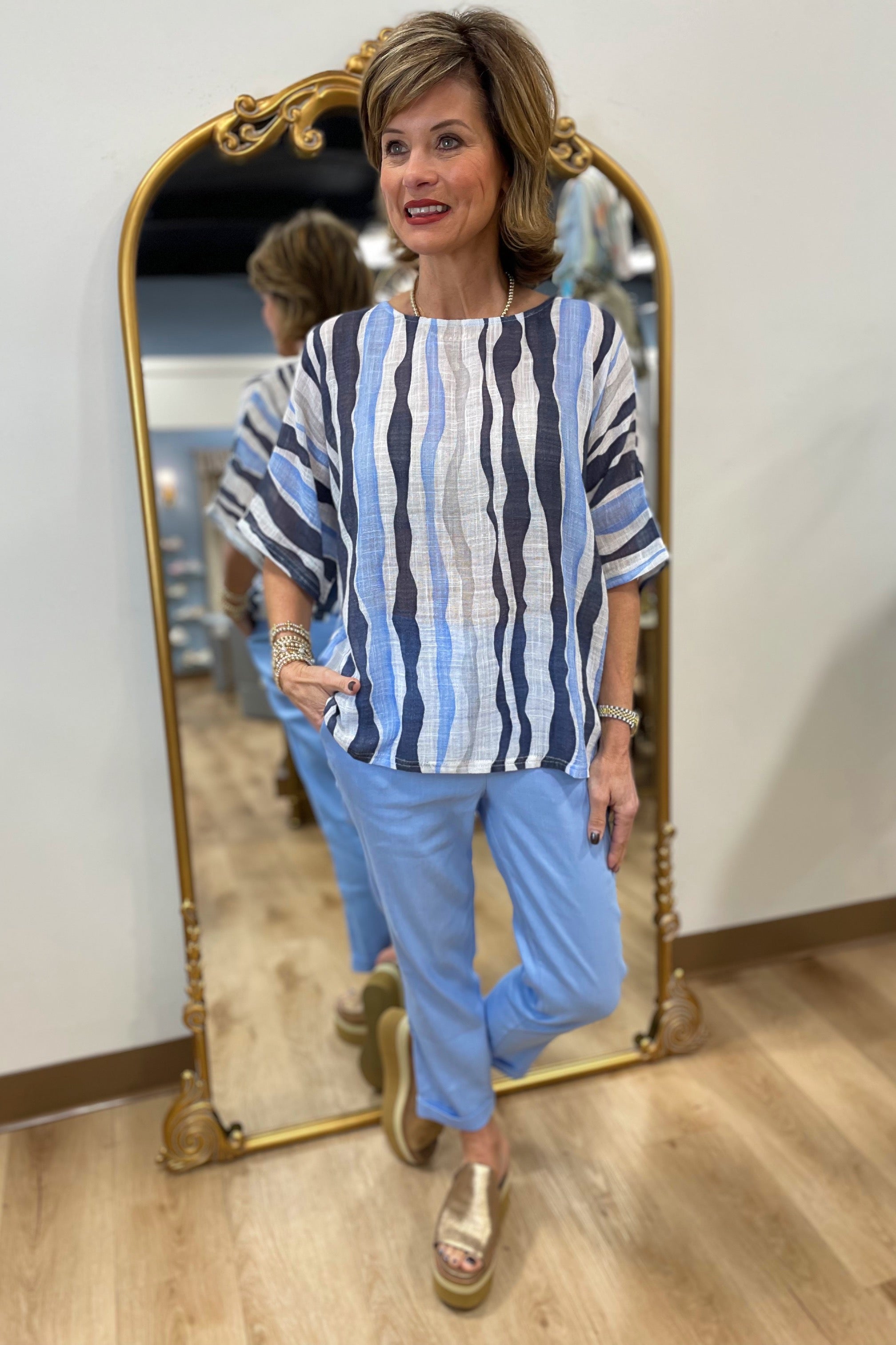 Charlie B Printed Dolman Blouse Surf