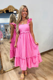 Ocean Love Ruffle Sleeve Dress Pink