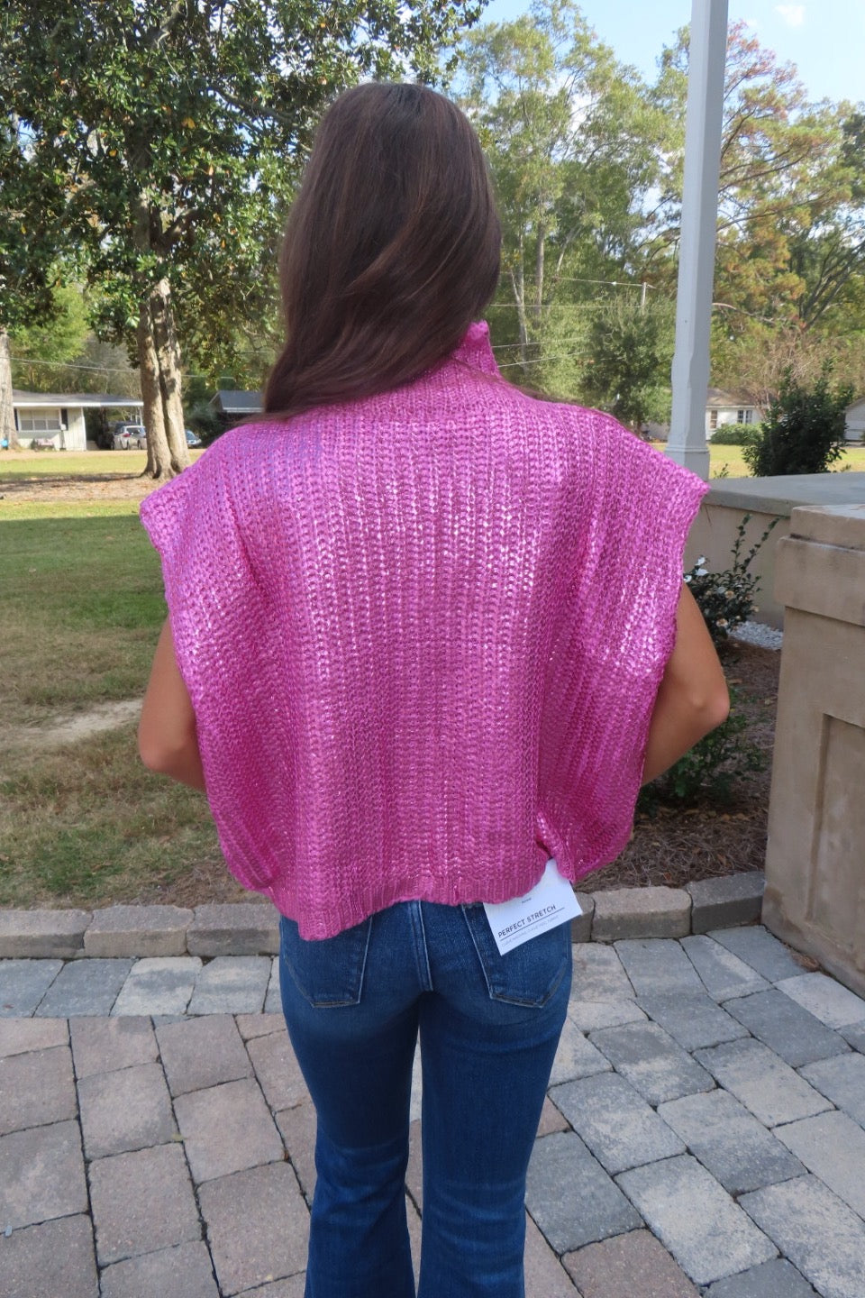 Sparkle Season Mock Neck Top Candy Pink
