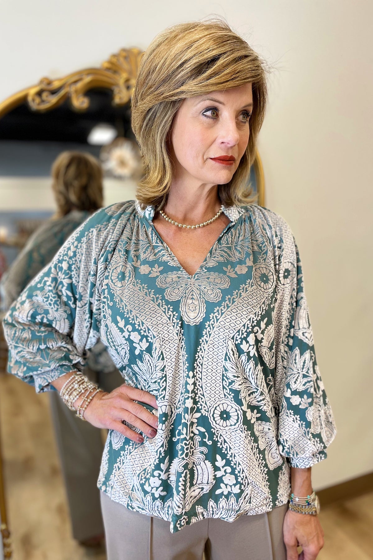 Umgee Velvet Sage Blouse
