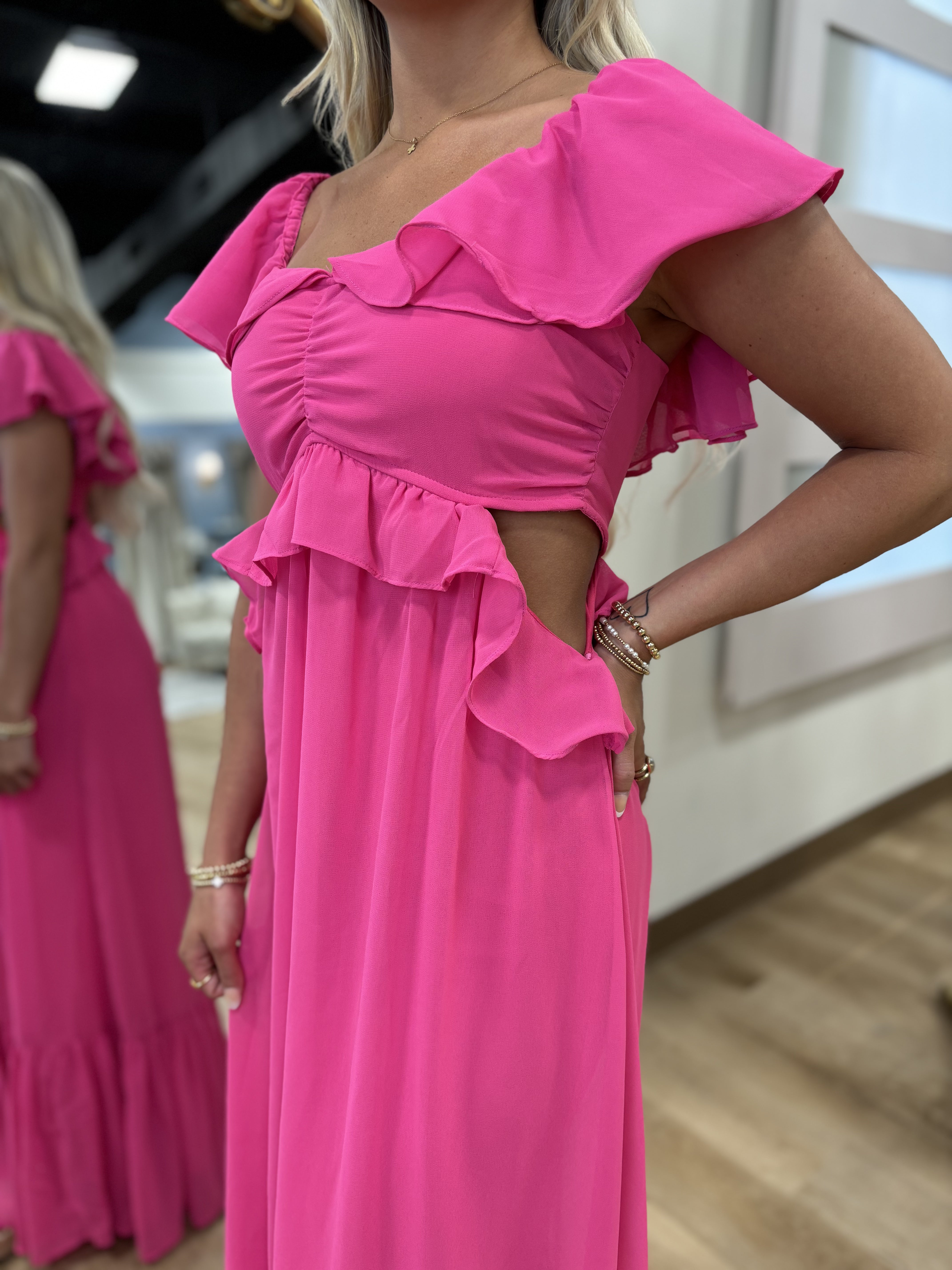 Taylor Chiffon Maxi Dress Hot Pink