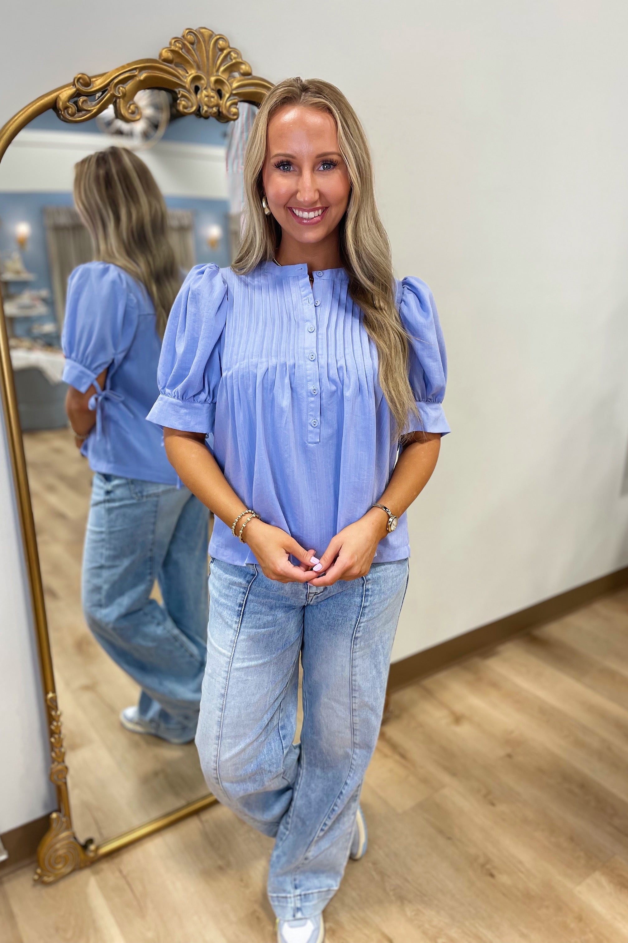 Pintuck Paradise Blouse Chambray