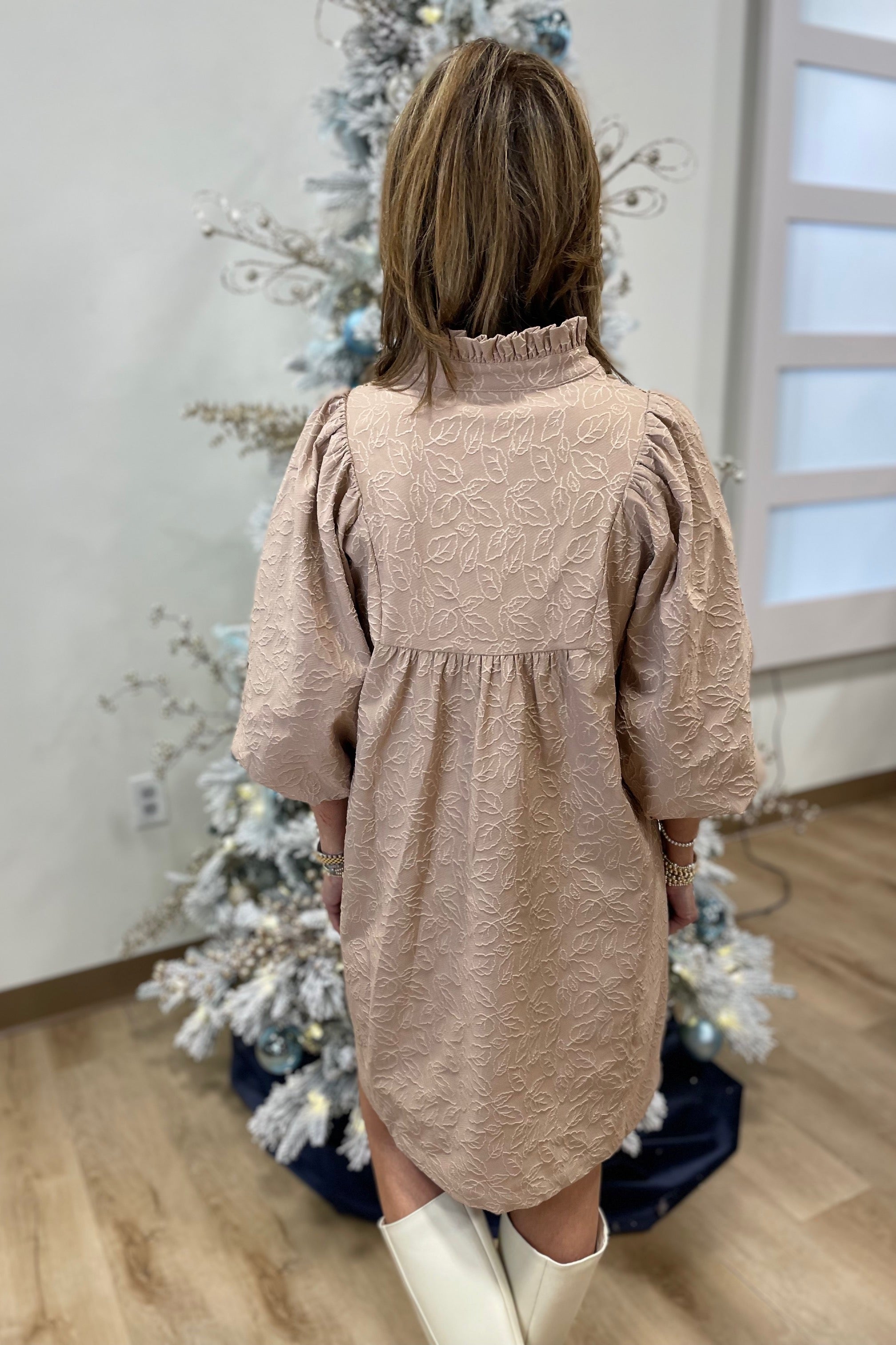 Umgee Floral Lace Contrast Dress Latte