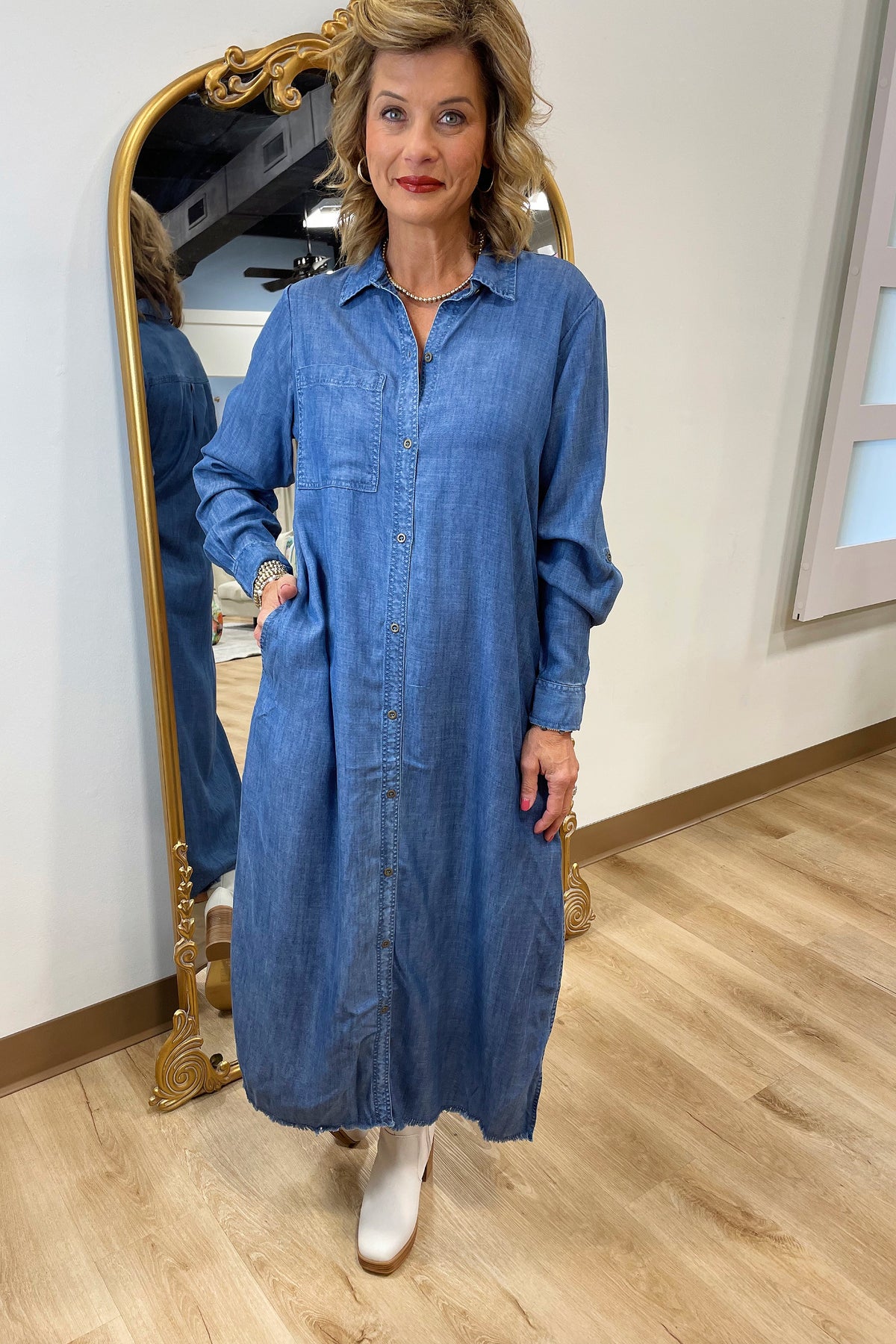APNY Maxi Shirt Dress Medium Indigo