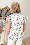 Flutter Floral Embroidered Blouse Navy