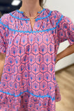 Umgee Stitched Floral Dress Pink