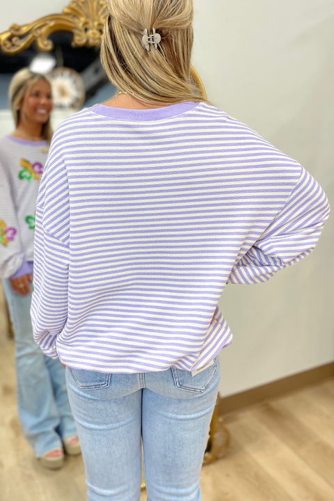 Sequin Mardi Gras Striped Sweatshirt