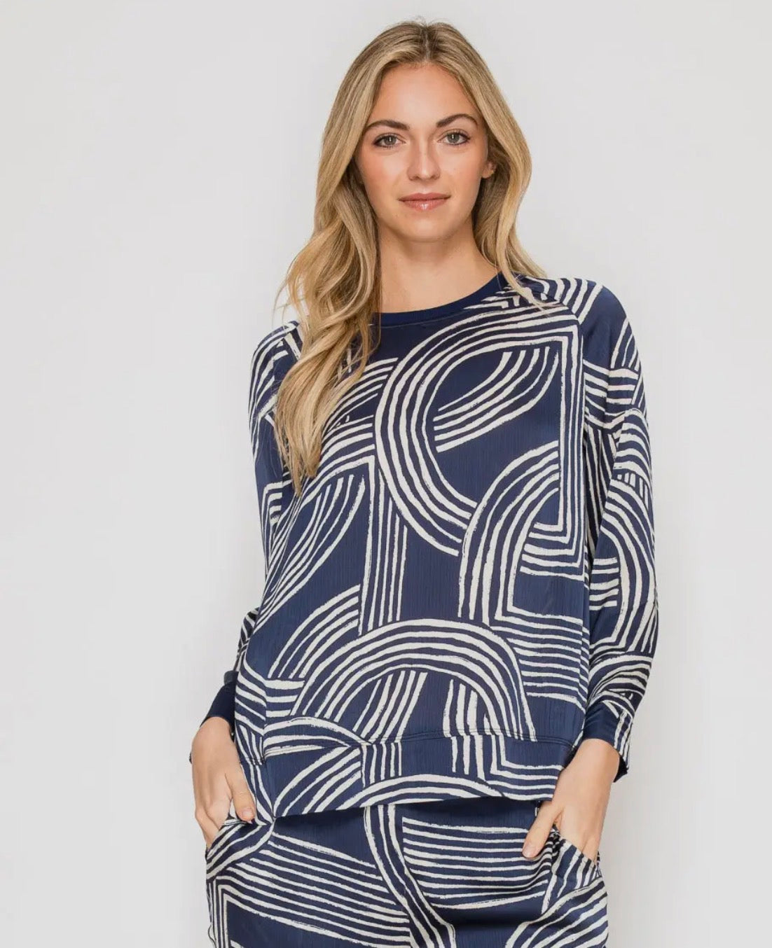 Joh Jene Woven Print Top Navy