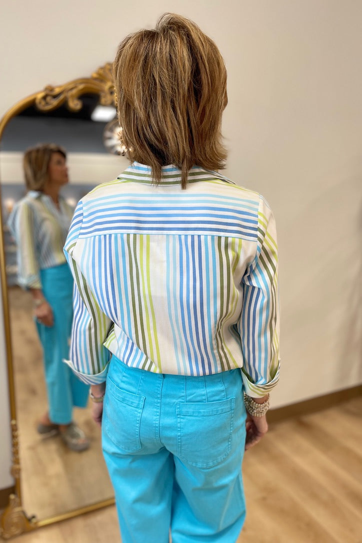 Foxcroft Taylor Ombre Stripe 3/4 Sleeve Shirt