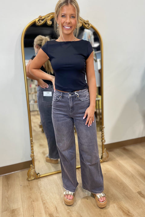 Bayeas Judy Wide Leg Jean Charcoal