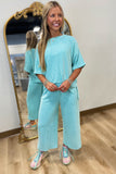Off Duty Cutie 2 Piece Ribbed Pant Set Mint