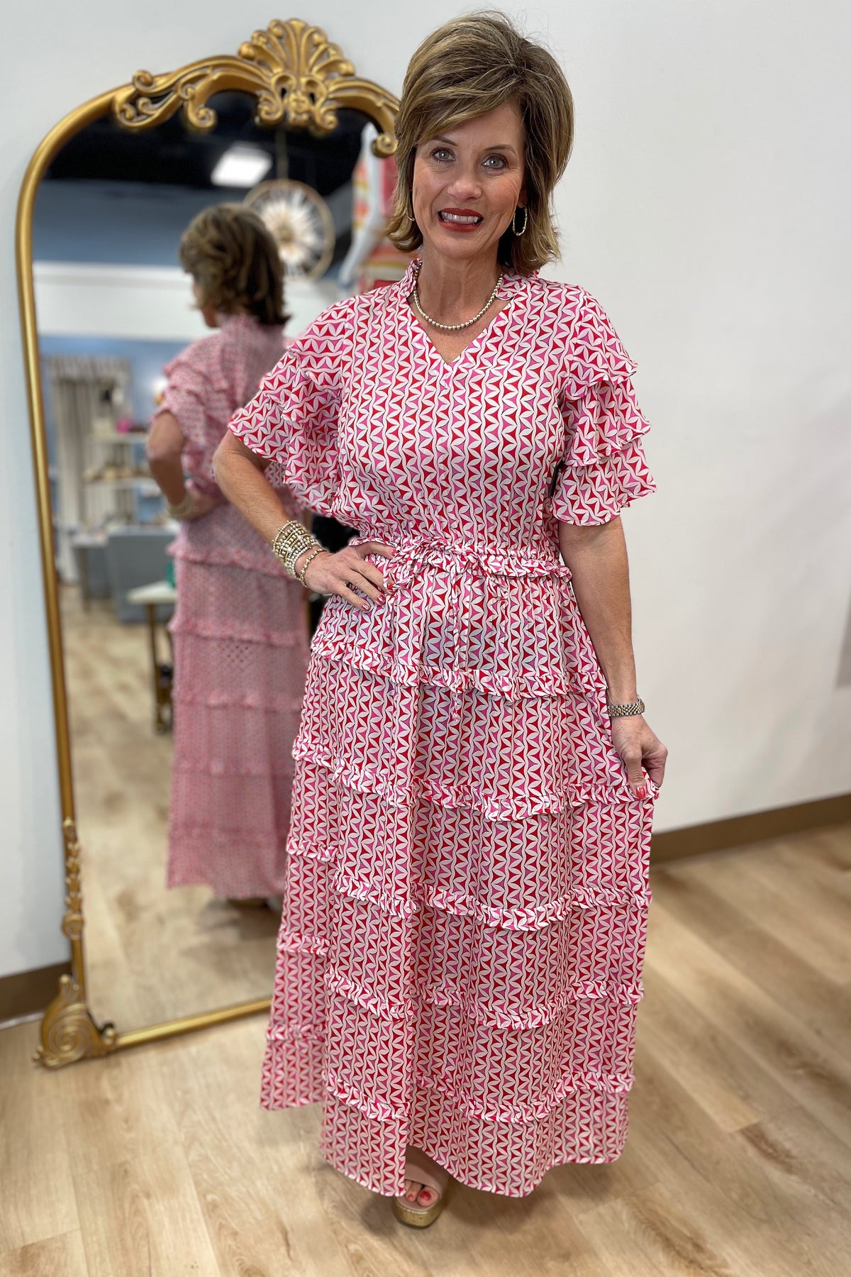 APNY Ruffle Tiered Dress Red