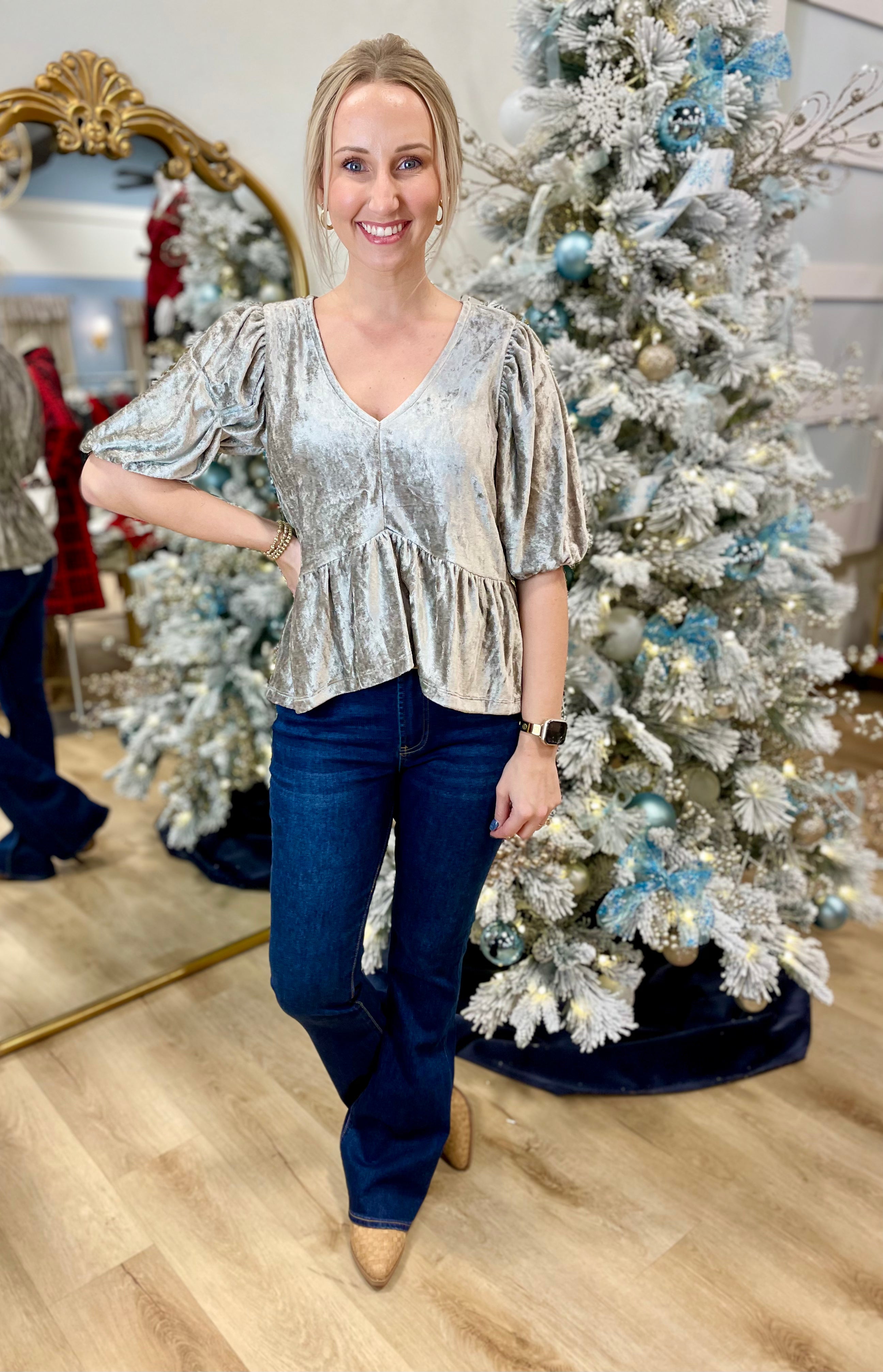 Dylan Velvet V Neck Ruffle Top Fossil