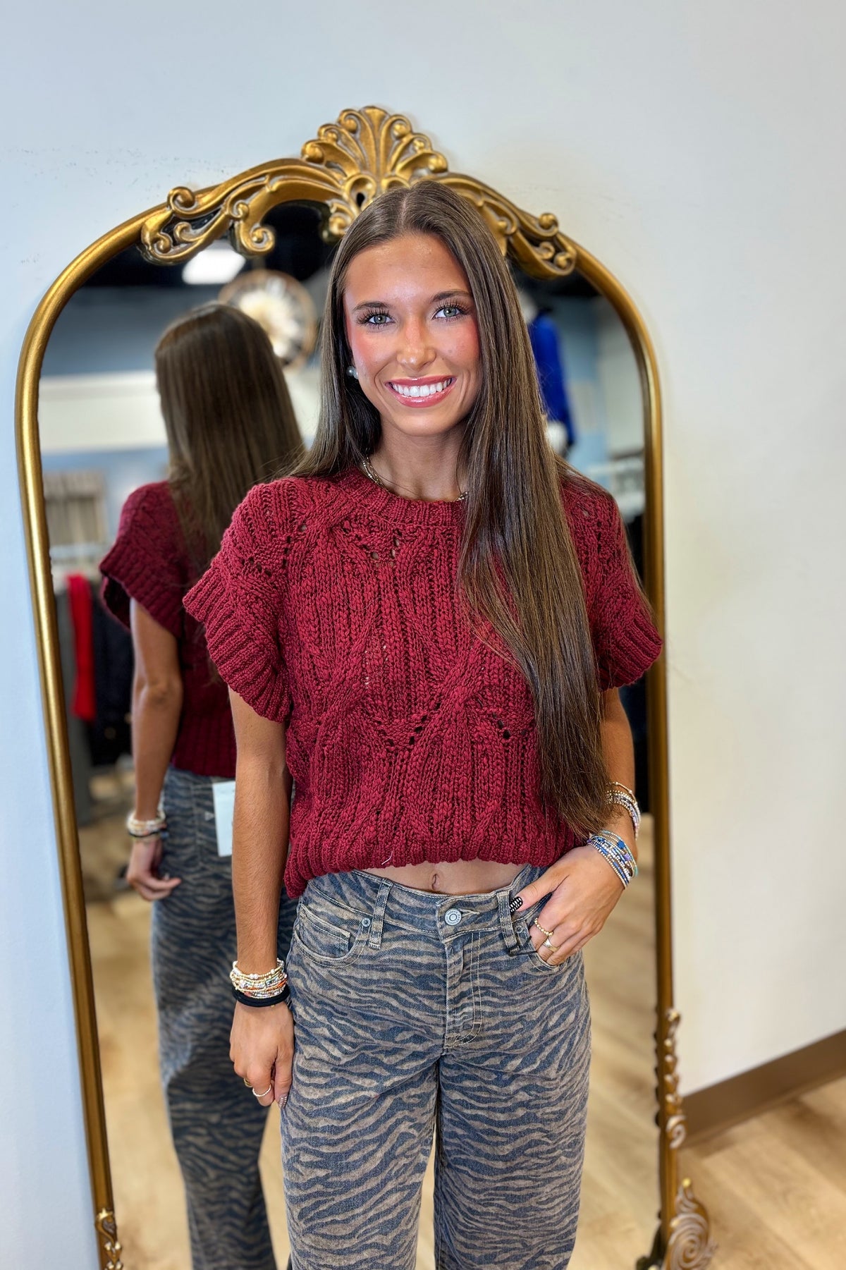 Chunky Cable Knit Sweater Maroon