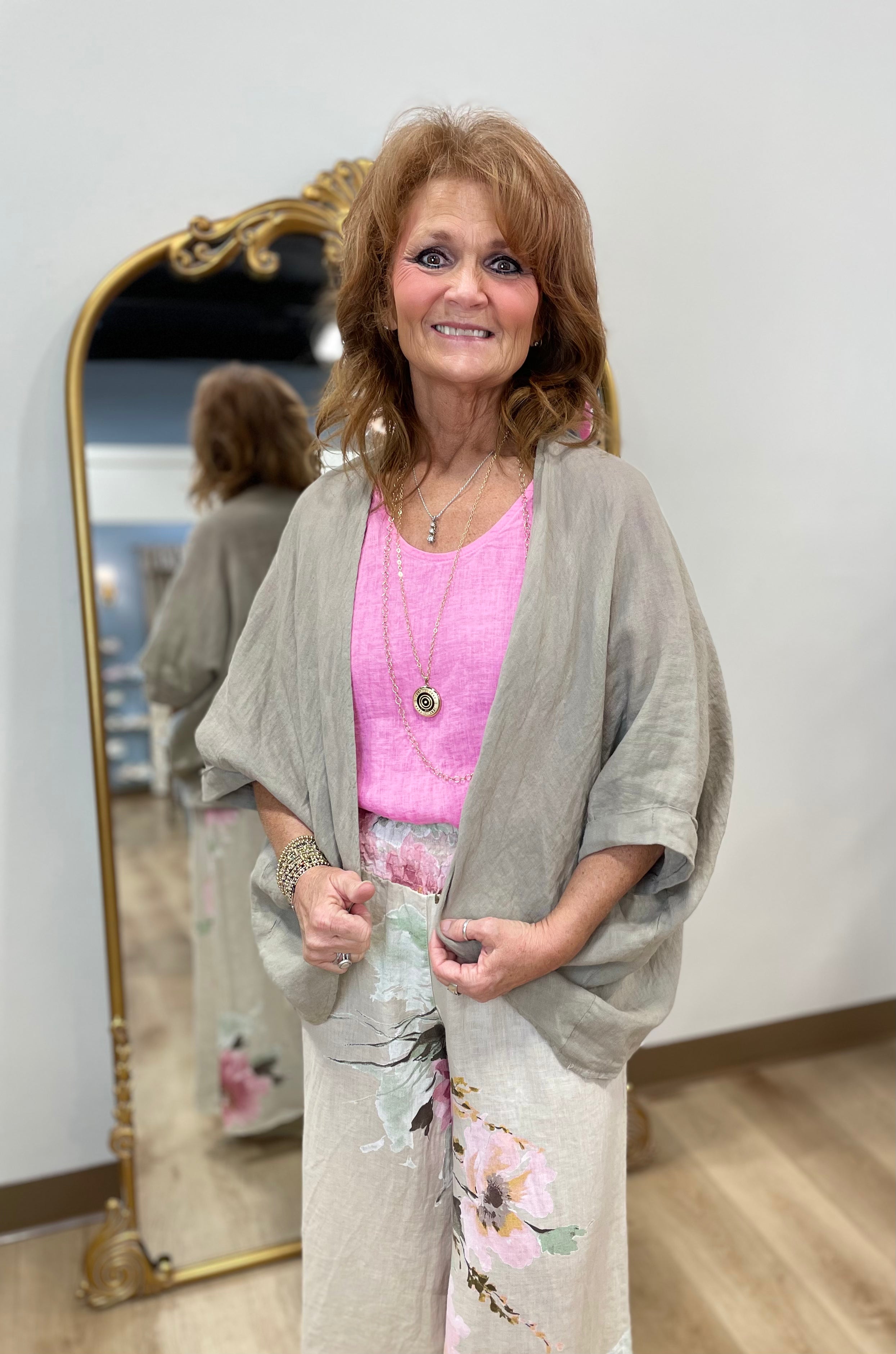 Tempo Paris Basic Linen Top Fuchsia