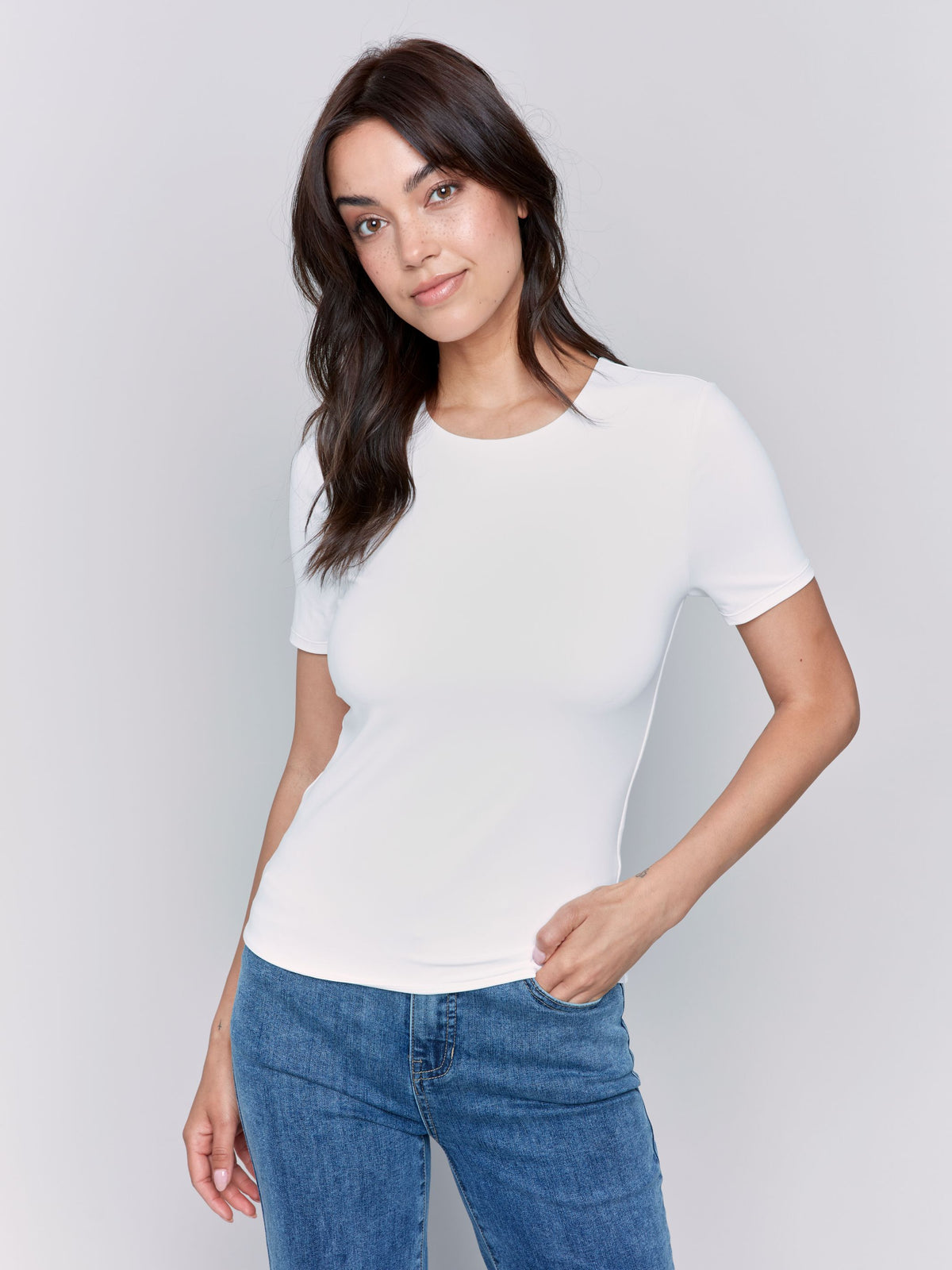 Charlie B Double Cloth Short Sleeve T Shirt White