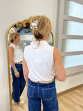 Foxcroft Ricki Knit-Woven Sleeveless Layering Tank White