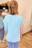Going w Gauze Acid Washed Top Dusty Teal