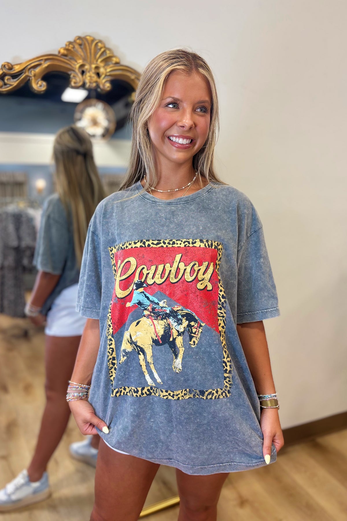 Western Vintage Cowboy Graphic Tee Denim