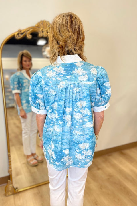Floating Flowers Top Blue